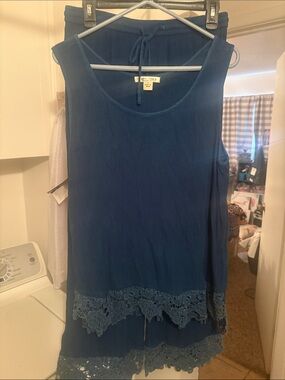 Studio Works Deep Navy Sleeveless Tunic with Lace Trim